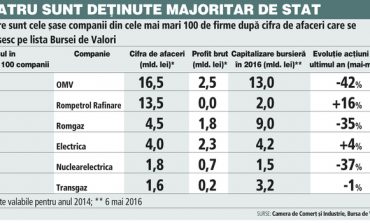 Doar 6 din cele mai mari 100 de companii din Romania dupa venituri sunt listate la bursa